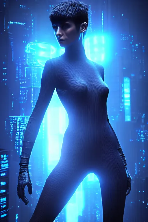 Image similar to high quality 3 d render sci - fi metaverse avatar! hybrid fighting, highly detailed, unreal engine cinematic smooth, in the style of blade runner, hannah yata charlie immer, dark blue neon light, low angle, uhd 8 k, sharp focus