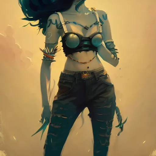 Image similar to a beautiful punkrocker in crop top, concept art by pete mohrbacher and guweiz and ilya kuvshinov, digital art, highly detailed, intricate, sharp focus, trending on artstation hq, deviantart, unreal engine 5, 4 k uhd image