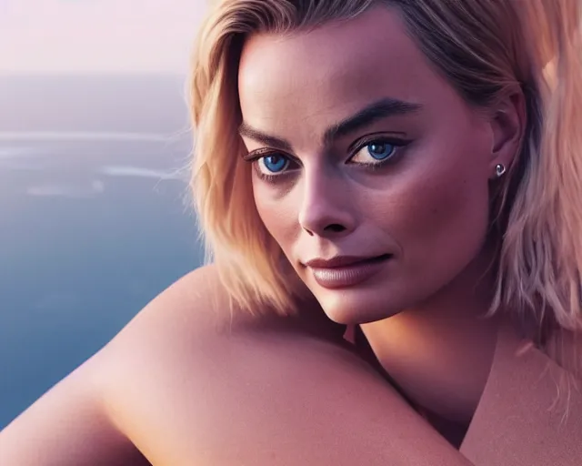 Image similar to a photo of margot robbie sitting on a helicopter, hyper realistic face, beautiful eyes, cinematic, long shot, hyper detailed, 8 5 mm photograph, 8 k resolution, film still, sharp lens, wide lens