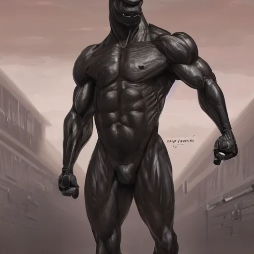 Image similar to a musclebound black - coated male anthro horse in a tactical outfit at a facility, detailed clothes texture, absurdly exaggeratedly physique, highly detailed, digital painting, artstation, sharp focus, smooth, concept art, illustration, art by artgerm, greg rutkowski, wlop