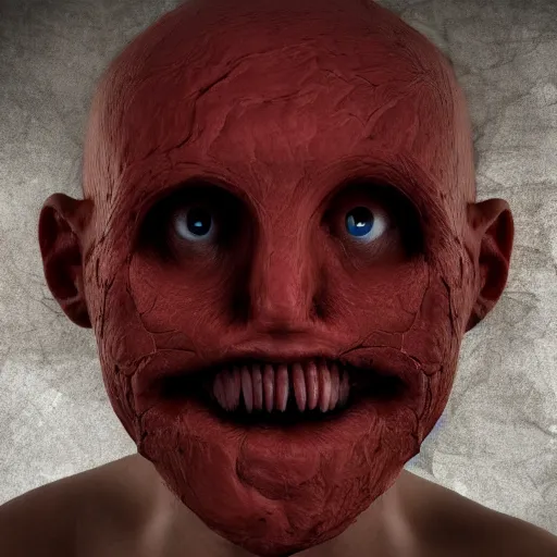 Image similar to A creepy disturbing human head floating 4k