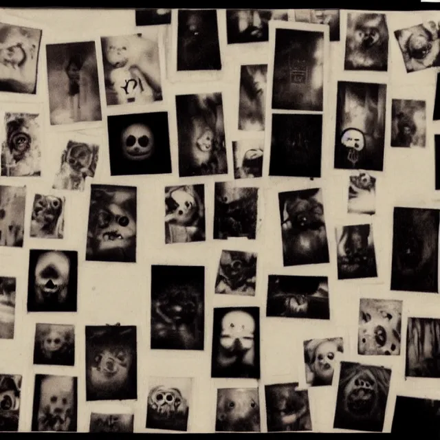Prompt: collage of scary horror polaroid photographs