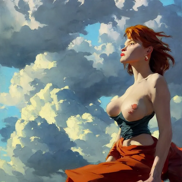 Image similar to greg manchess painting of giganta, cityscape, calm, fantasy character portrait, dynamic pose, above view, thunder clouds in the sky, artwork by jeremy lipkin and giuseppe dangelico pino and michael garmash and rob rey and greg manchess and huang guangjian and makoto shinkai, very coherent artwork, sharp edges, perfect face, simple form, 1 0 0 mm