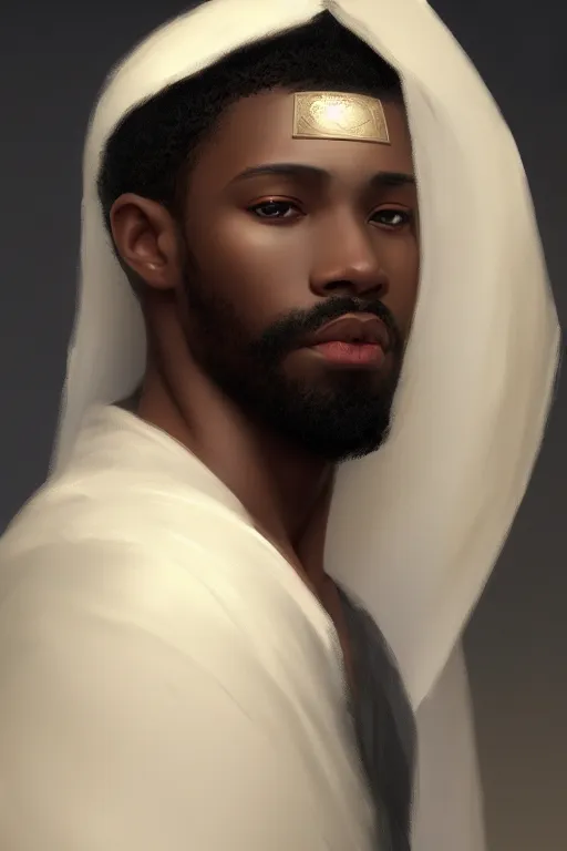 Image similar to a portrait of a black male prince, side profile, white cape, illustration, soft lighting, soft details, dark mood, painting oil on canvas by Edmund Blair Leighton and Charlie Bowater octane render trending on artstation d&d characters, 4k, 8k, HD