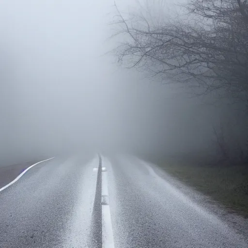 Image similar to mist, there\'s a shadowy figure on the road