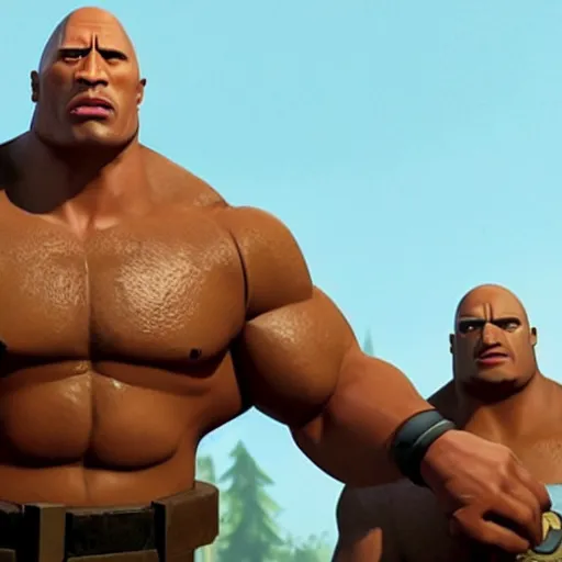 Image similar to dwayne the rock johnson as heavy in team fortress 2, movie still