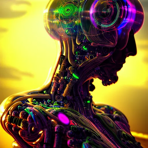 Image similar to psychedelic organic cyborg, realism, extreme detail, real life, key art, soft light, volumetric light, photo by albert aublet