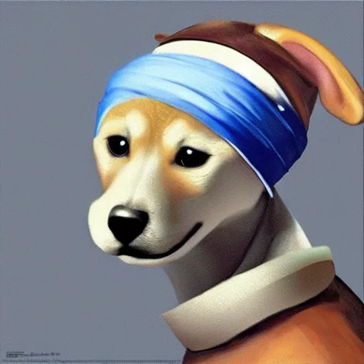 Prompt: girl with a pearl earring but as a shiba inu dog, ultra realistic, very detailed