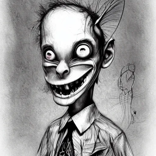 Prompt: grunge cartoon sketch of a human fly mix with a wide smile by - michael karcz, loony toons style, horror theme, detailed, elegant, intricate