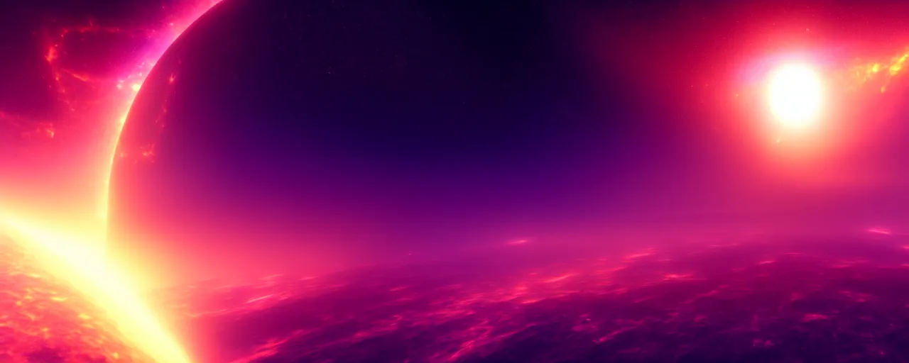 Image similar to minimalist cinematic scifi render of space, nebula, homeworld skies, volumetric lighting, 4 k, 8 k, hd