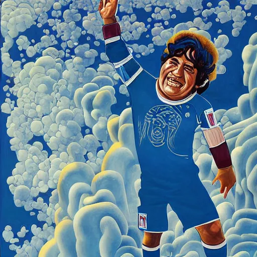 Image similar to painting of diego maradona in heaven, very detailled, by artgem, botticelli and victo ngai