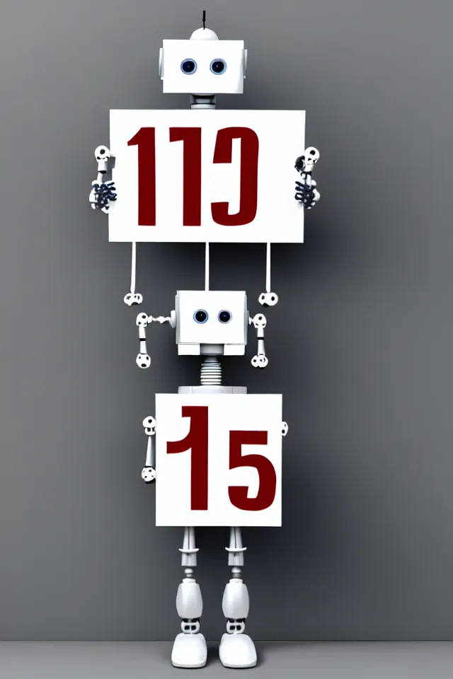 Image similar to cute anthropomorphic robot holding sign saying'1 5 0'