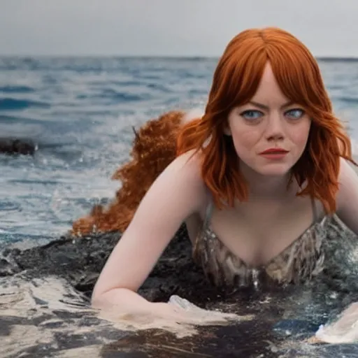 Image similar to film still of emma stone as a mermaid movie 4 k