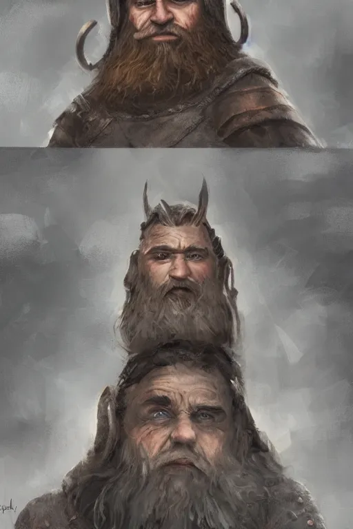 Prompt: 3 dwarfs in a raincoat, short, rough, armor focus on face, short hair, viking, still, photograph, digital painting, highly realistic, details, trending on artstation, masterpiece, fantasy, medieval