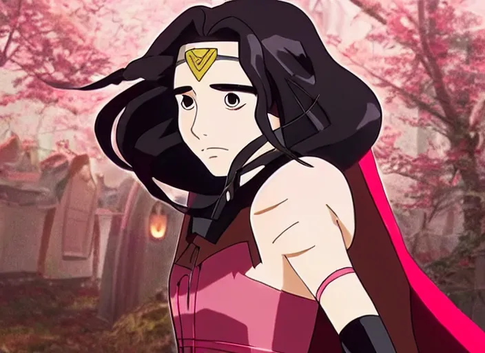 Image similar to gal gadot as nezuko screenshot from demon slayer 鬼滅の刃 anime gal gadot