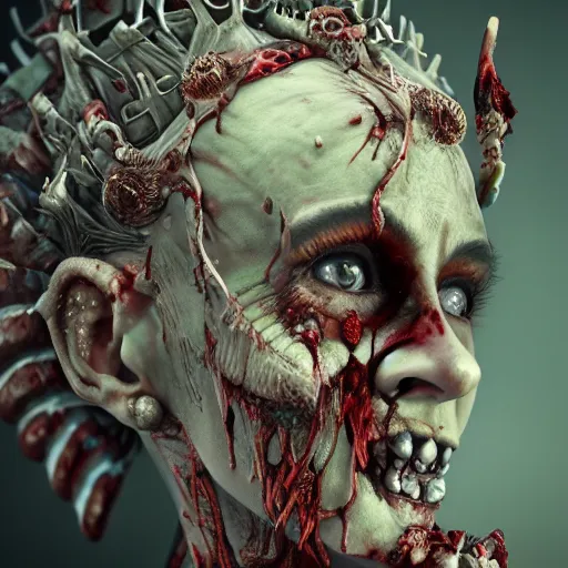 Image similar to the zombie queen, 4 k, intricate detailed, jaw dropping, gorgeous, surreal, octane render