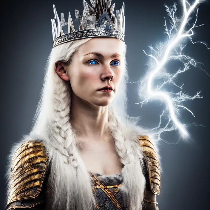 Prompt: photo of a very beautiful!! nordic queen warrior with lightning powers highly detailed 8 k hdr smooth sharp focus high resolution award - winning photo