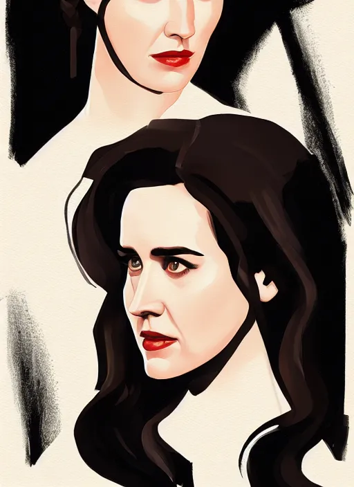 Image similar to detailed artwork by phil noto ; stylized painting of young jennifer connelly ; eva green ; young jennifer connelly from the rocketeer ; brush texture ; asymmetric composition ; paint texture ; trending on artstation ; gallery painting by phil noto, comic style