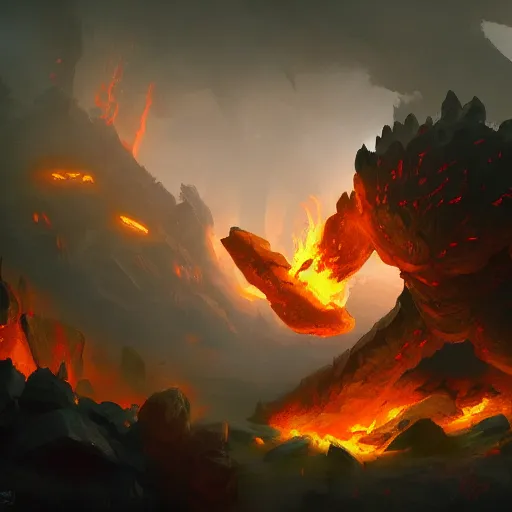 Image similar to fire golem, burning lava background, epic fantasy style, in the style of Greg Rutkowski, hearthstone artwork