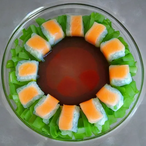 Prompt: sushi jellzo aspic salad