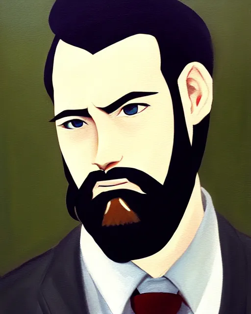 Prompt: a oil painting portrait of a stylish bearded man wearing suit outfit, by makoto shinkai trending on artstation