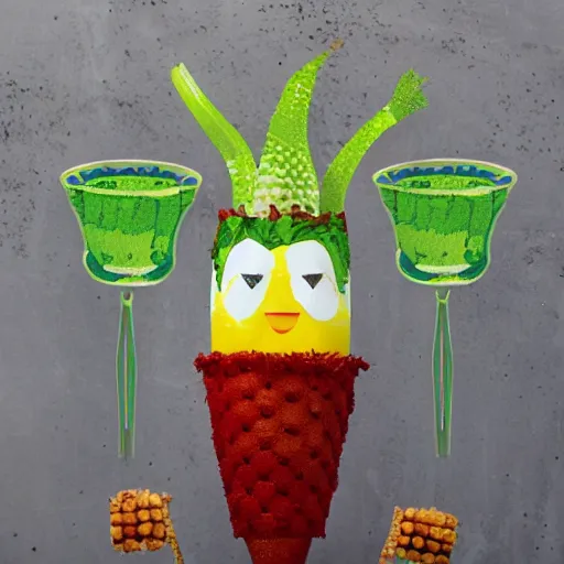 Image similar to an anthropomorphic corn cob drinking margaritas