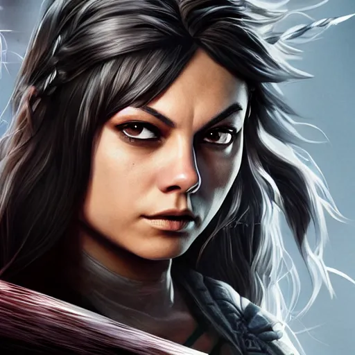 Prompt: Mila Kunis as a demon slayer, digital art, highly detailed, award winning, concept art, intricate, sharp focus, masterpiece, Trending on Artstation HQ, unreal engine 5, 4K UHD image