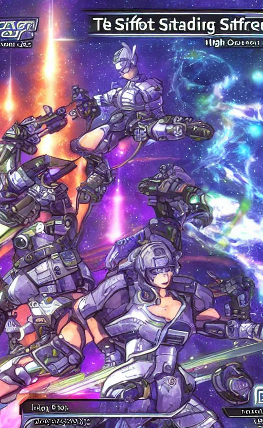 Prompt: the front of a scifi trading card, high details, high resolution, phantasy star online style, no artifacts