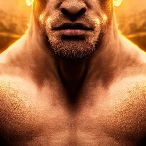 Prompt: portrait art of 8k ultra realistic symmetrical bull creature with a human muscular greek god body, egyptian sun, cinematic lighting, trending on artstation, cgsociety, 4k, hyperrealistic, focused, extreme details, cinematic, masterpiece