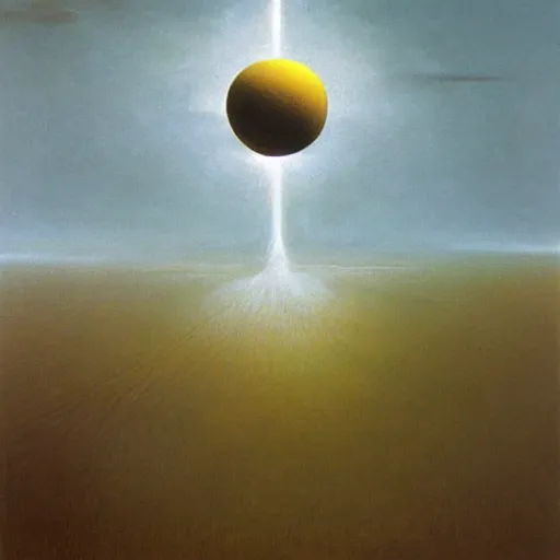 Image similar to atomic fireball by Zdzisław Beksiński, oil on canvas