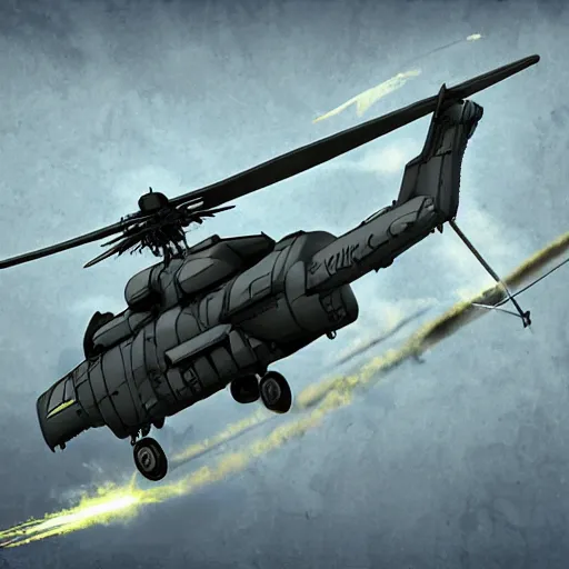 Prompt: attack helicopter, concept art, industrial design, highly detailed