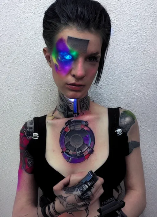 Image similar to tattoo of a cyberpunk female