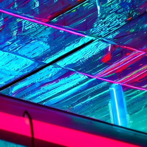 Prompt: retro-futuristic neon rain reflection 8k