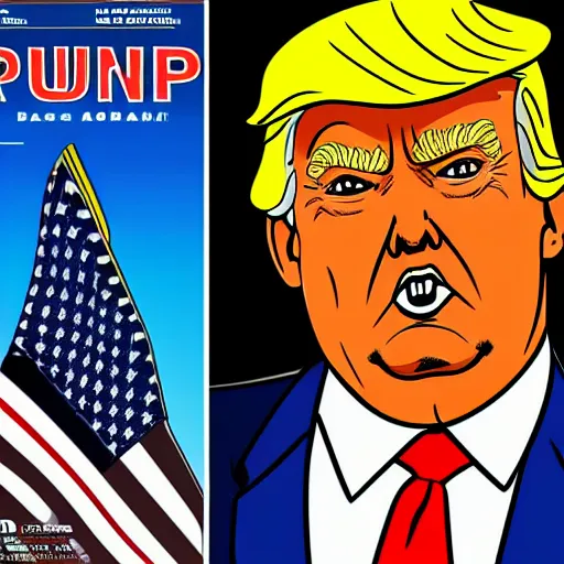 Prompt: a 2 d illustration of donald trump for a comic book cover
