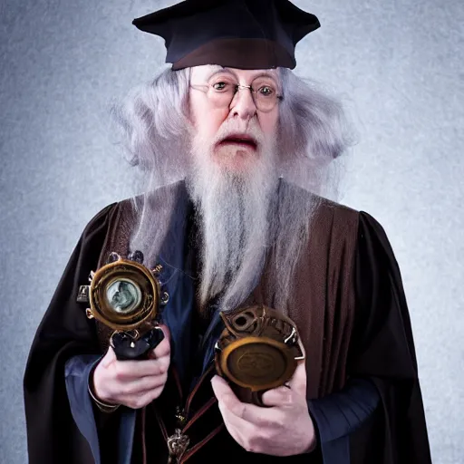 Prompt: steampunk dumbledore, professional portrait photography