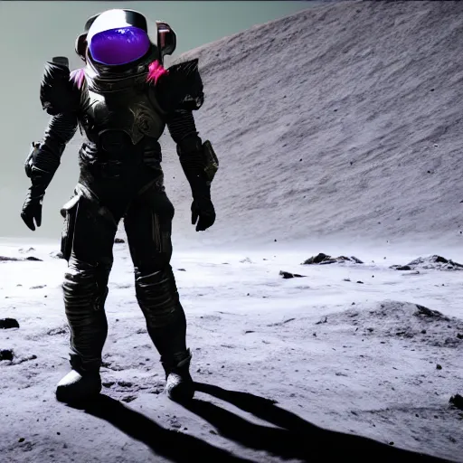 Image similar to destiny warlock with amazing and beautiful armor traveling on the moon 4 k photorealistic