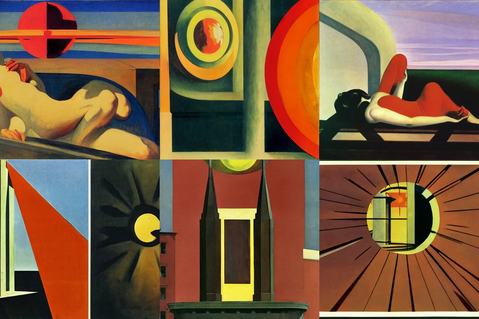 Prompt: pitiless as the sun, collage by edward hopper and alexander rodchenko