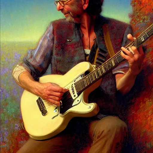 Prompt: eric clapton playing guitar. highly detailed painting by gaston bussiere, craig mullins, j. c. leyendecker, 8 k