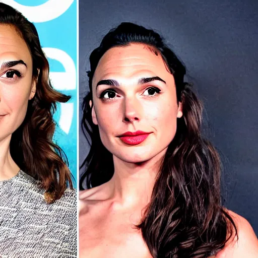 Image similar to two halves of a cat, gal gadot.