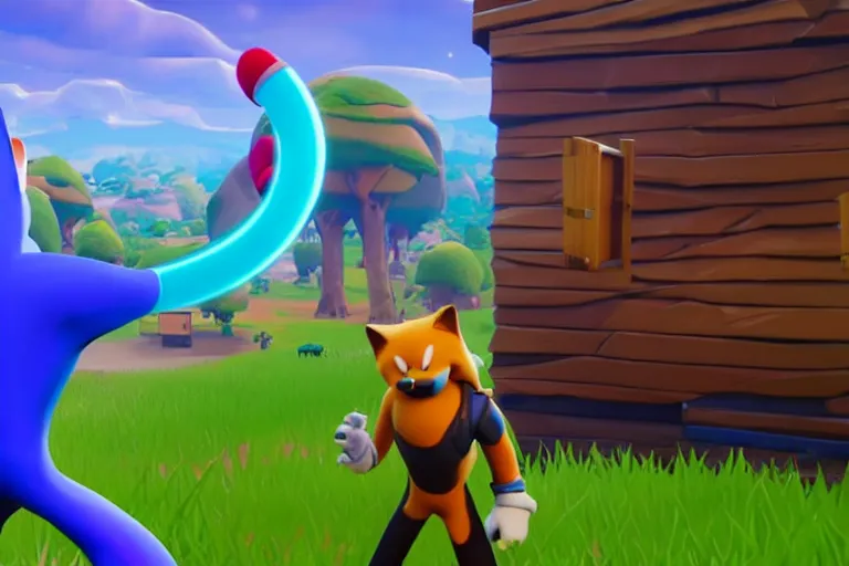 Image similar to sonic dancing in fortnite, gameplay