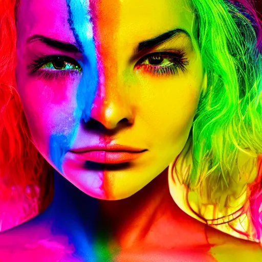 Beautiful Woman's Face with Rainbow Facepaint · Creative Fabrica