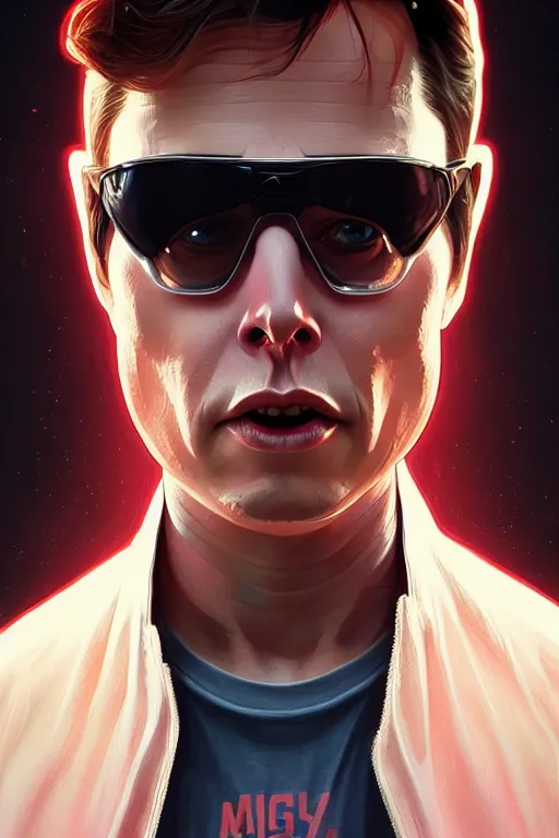 Image similar to elon musk as marty mcfly, realistic portrait, symmetrical, highly detailed, digital painting, artstation, concept art, smooth, sharp focus, illustration, cinematic lighting, art by artgerm and greg rutkowski and alphonse mucha