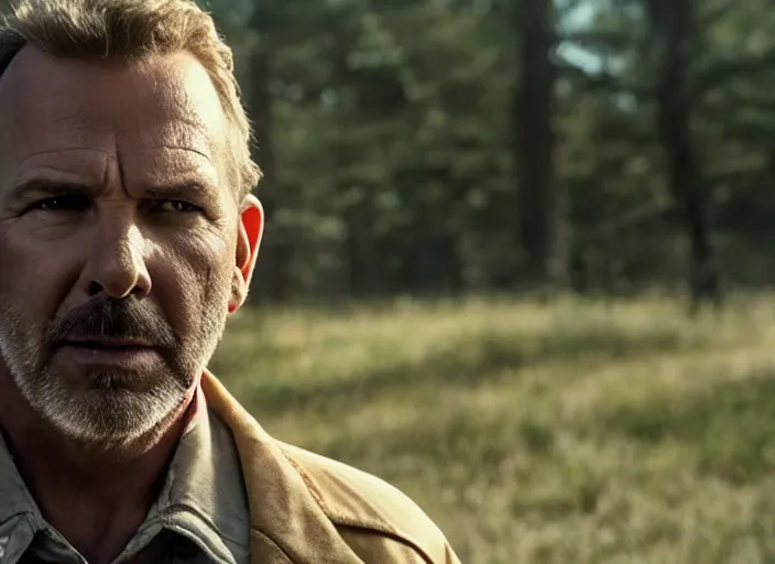 Image similar to film still of!!!!! kevin costner!!!!! as jim hopper in stranger things, 4 k