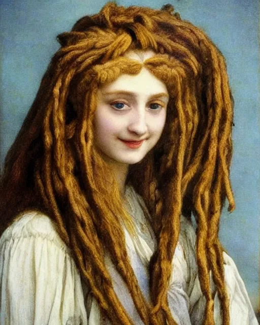Prompt: Pre-Raphaelite Beautiful girl with dreadlocks smiling