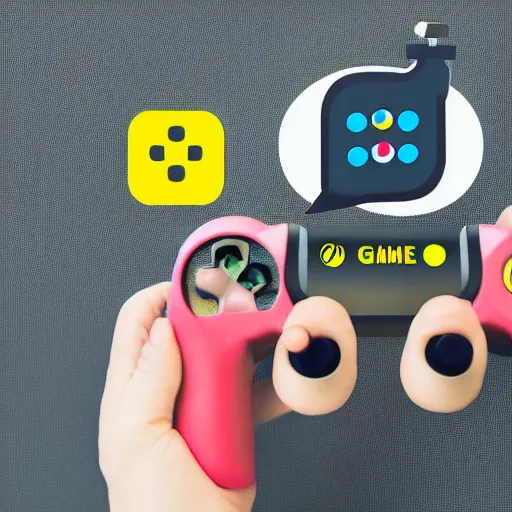 Prompt: a logo with a controller and a smart phone called game and app development