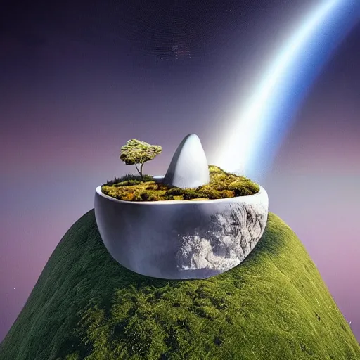 Image similar to “floating island in the space, with a waterfalls, 4k image, award winning”