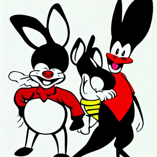 Image similar to bugs bunny, daffy, porky pig, soviet propaganda style,