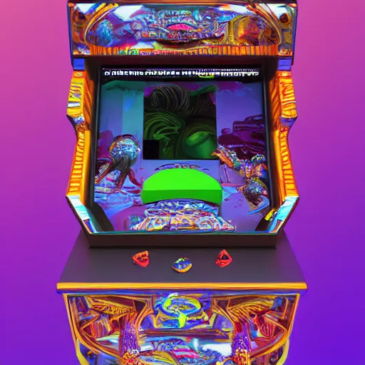 Image similar to arcade cabinet, translucid skin, slik design, colorful chrome:: by beeple and James Gilleard and Justin Gerard :: ornate, dynamic, particulate, intricate, elegant, highly detailed, centered, artstation, smooth, sharp focus, octane render, 3d