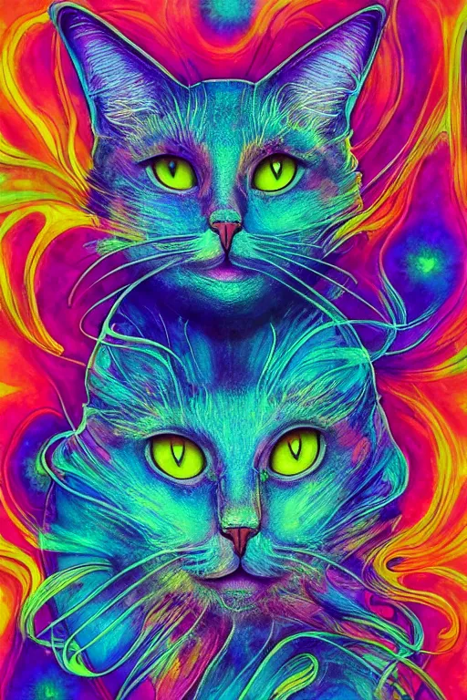 Image similar to portrait of an ethereal cat, modern fine art, lithe, dreamscape, intricate, elegant, subsurface scattering, highly detailed, pop art painting, organic acrylic flow art, psychedelic surreal art, acrylic art, watercolor, artstation
