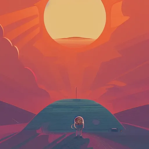 Prompt: a travel poster illustration depicting a mars at sunset, vintage style, detailed illustration, digital painting, vector art, trending on artstration, trending on behance, by anton fadeev, by alena aenami, by makato shinkai
